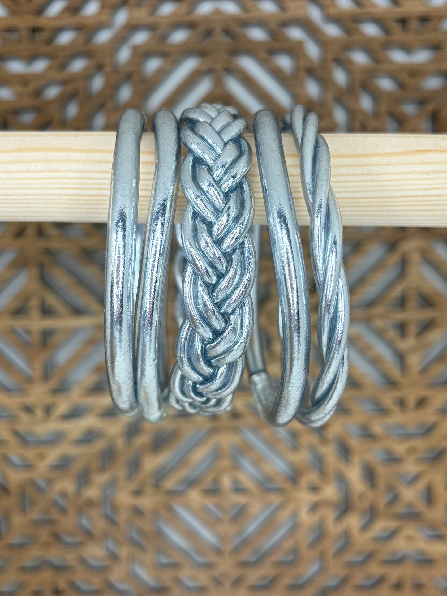 Jonc bouddhiste double tresse argent