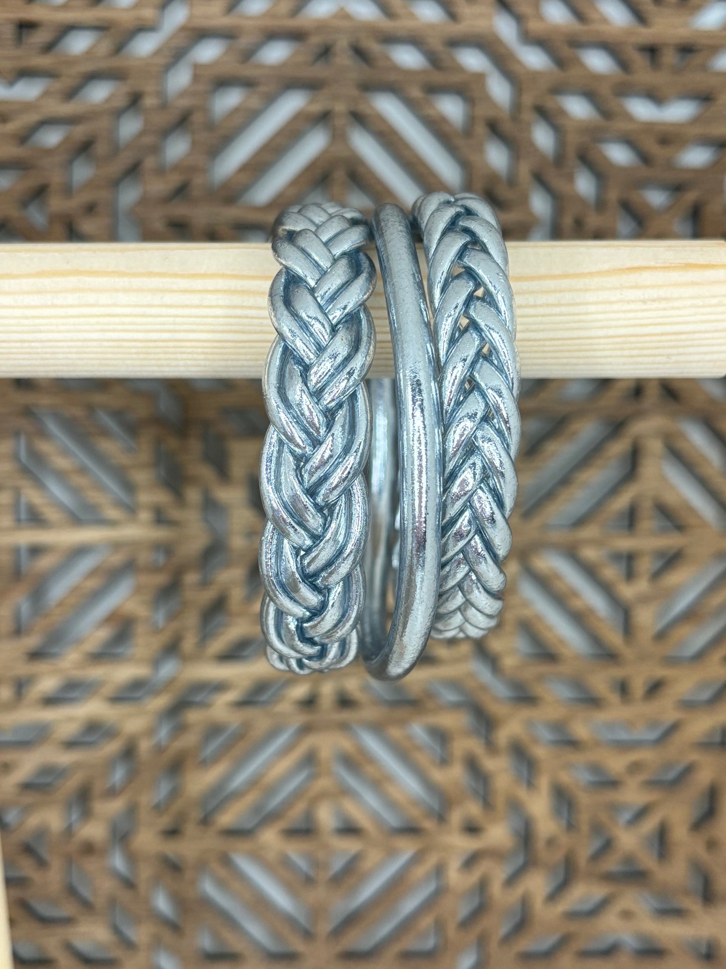 Jonc bouddhiste double tresse argent