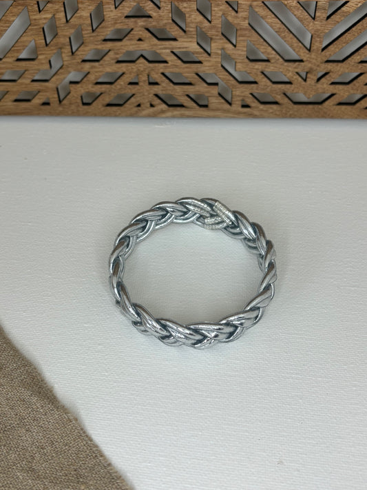 Jonc bouddhiste double tresse argent